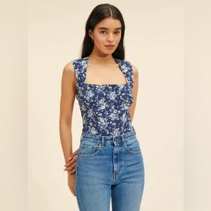 Rouje Ilonka Cotton Floral top - Navy Size 34/XS